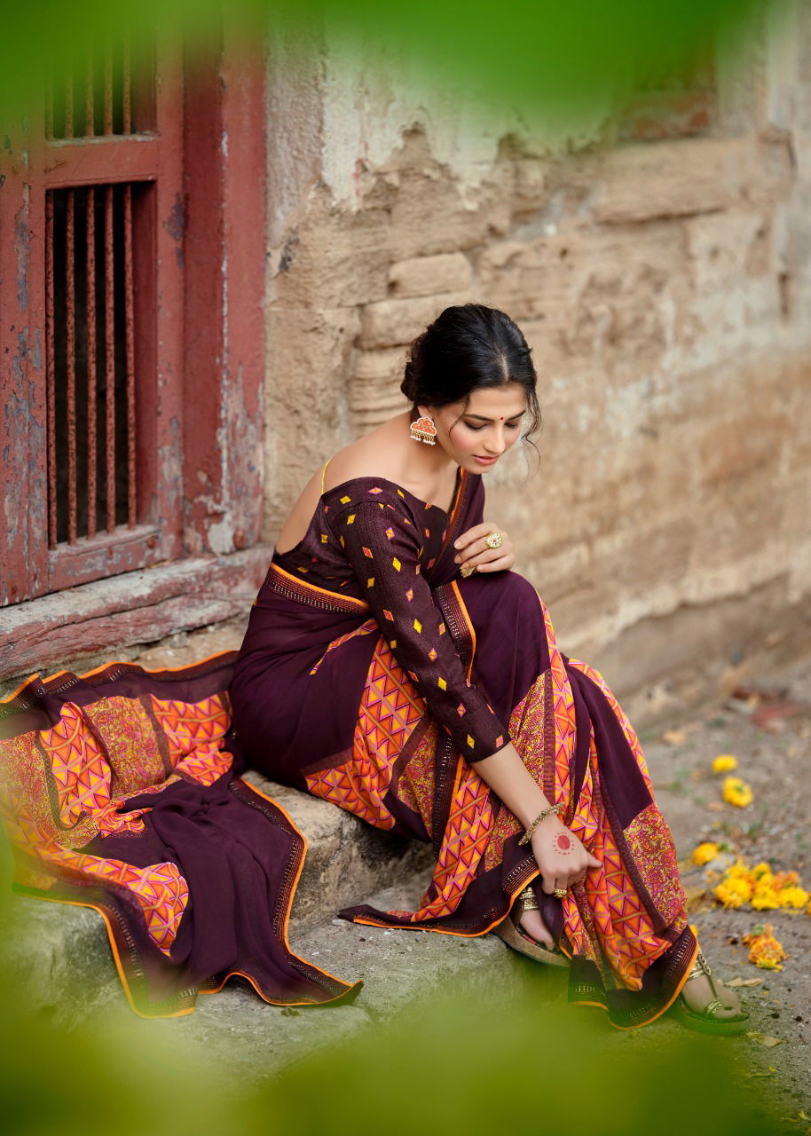 Kashvi Jasleen Fancy Wear Georgette Ethnic Wear Printed Saree Collection